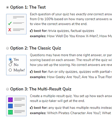 Classic Quiz, Mutli-Result, and Test